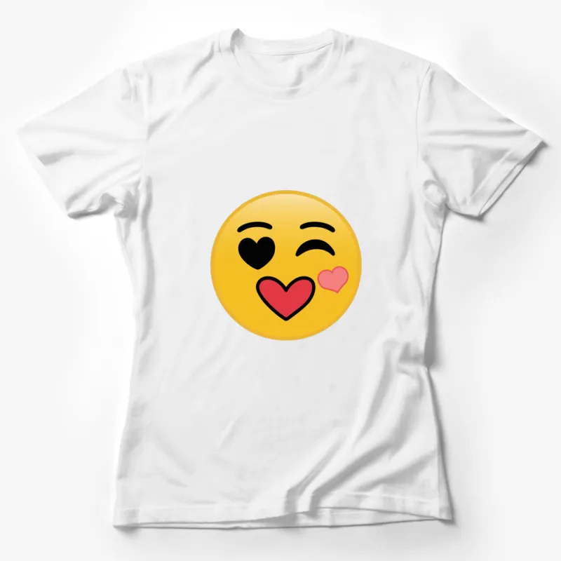 Winking Face Emoji T-Shirt with Heart Kiss, Cute Love Graphic Tee, Unisex Fashion, Soft Cotton Top Female T-Shirt