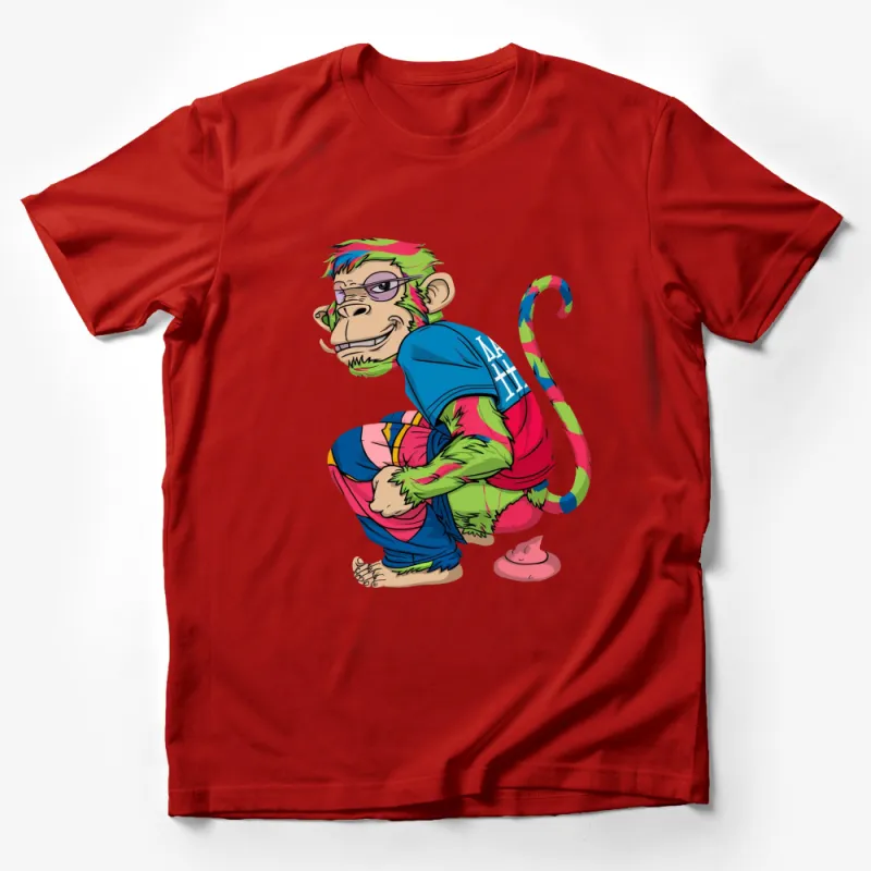 Colorful Monkey Cartoon T-Shirt, Funky Animal Graphic Tee, Unique Streetwear Style Unisex Shirt Male T-Shirt