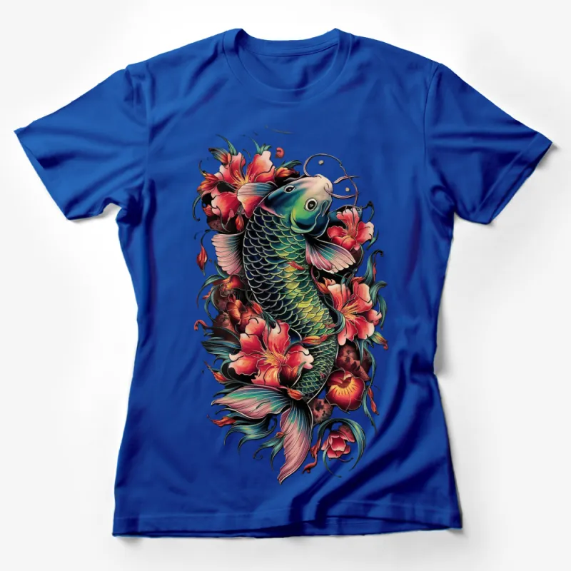 Vibrant Koi Fish T-Shirt, Japanese Inspired Art, Colorful Fish and Flowers Unisex Tee Female T-Shirt