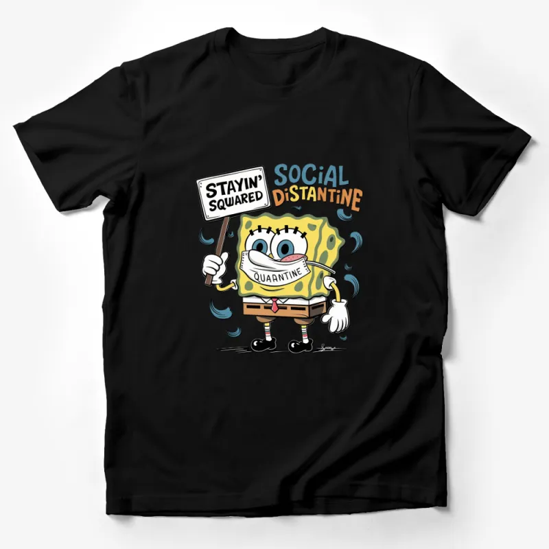 SpongeBob Social Distancing T-Shirt, Funny Quarantine Stayin' Squared Tee, Cartoon Graphic Shirt, Unisex Male T-Shirt