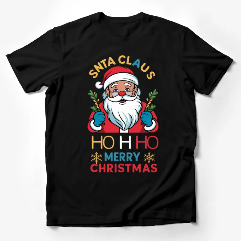 Santa Claus HO HO HO Merry Christmas Festive Holiday T-Shirt, Colorful Xmas Apparel, Unisex Gift for All Ages Male T-Shirt