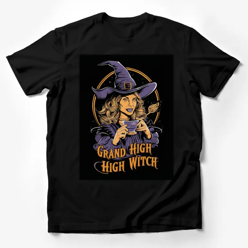 Grand High Witch Graphic T-Shirt, Vintage Witch Design with Cauldron, Wiccan Fashion Tee, Mystical Halloween Apparel Male T-Shirt