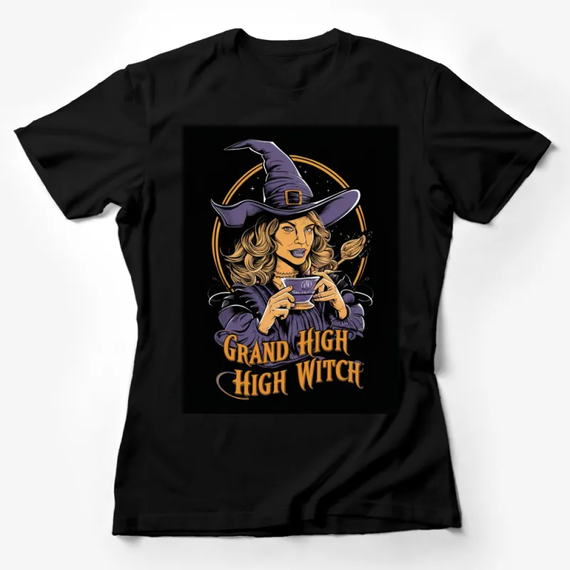 Grand High Witch Graphic T-Shirt, Vintage Witch Design with Cauldron, Wiccan Fashion Tee, Mystical Halloween Apparel Female T-Shirt