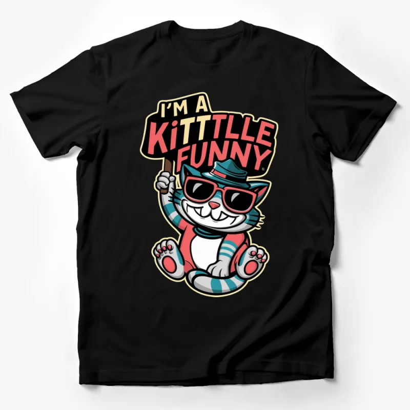 Funny Cat T-Shirt, I'm a Kittle Funny Quote, Cool Cat with Sunglasses and Hat Male T-Shirt