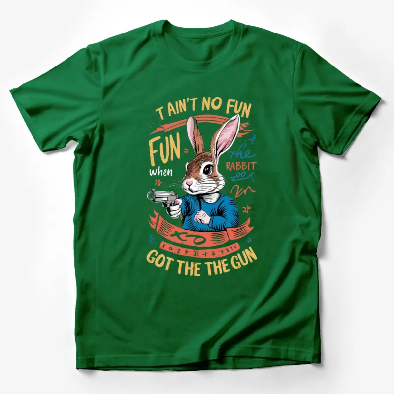 Unique Rabbit with Gun T-Shirt, Funny Bunny Graphic Tee, Quirky Animal Shirt for Adults Male T-Shirt