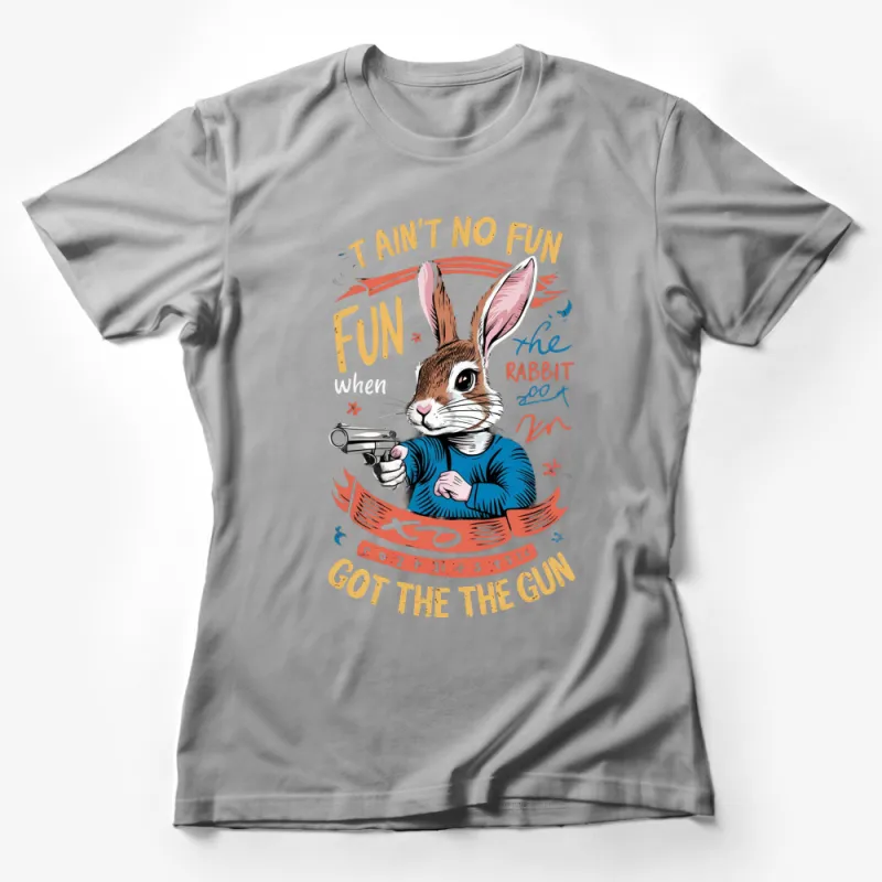 Unique Rabbit with Gun T-Shirt, Funny Bunny Graphic Tee, Quirky Animal Shirt for Adults Female T-Shirt