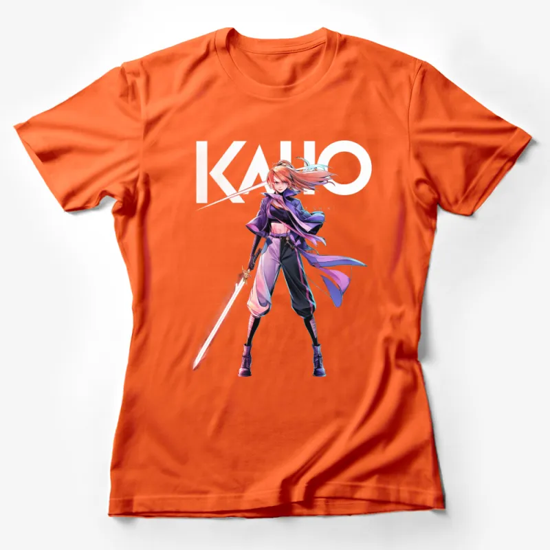 Anime Warrior Girl T-Shirt, KAIJO Text Art, Vibrant Anime Character Shirt, Bold Colors, Stylish Unisex Tee, Trendy Otaku Apparel Female T-Shirt