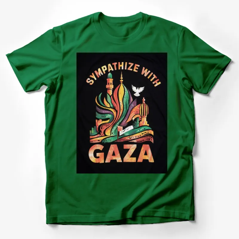 Colorful Sympathize With Gaza T-Shirt, Peace Dove Graphic Tee, Unisex Adult Clothing Male T-Shirt