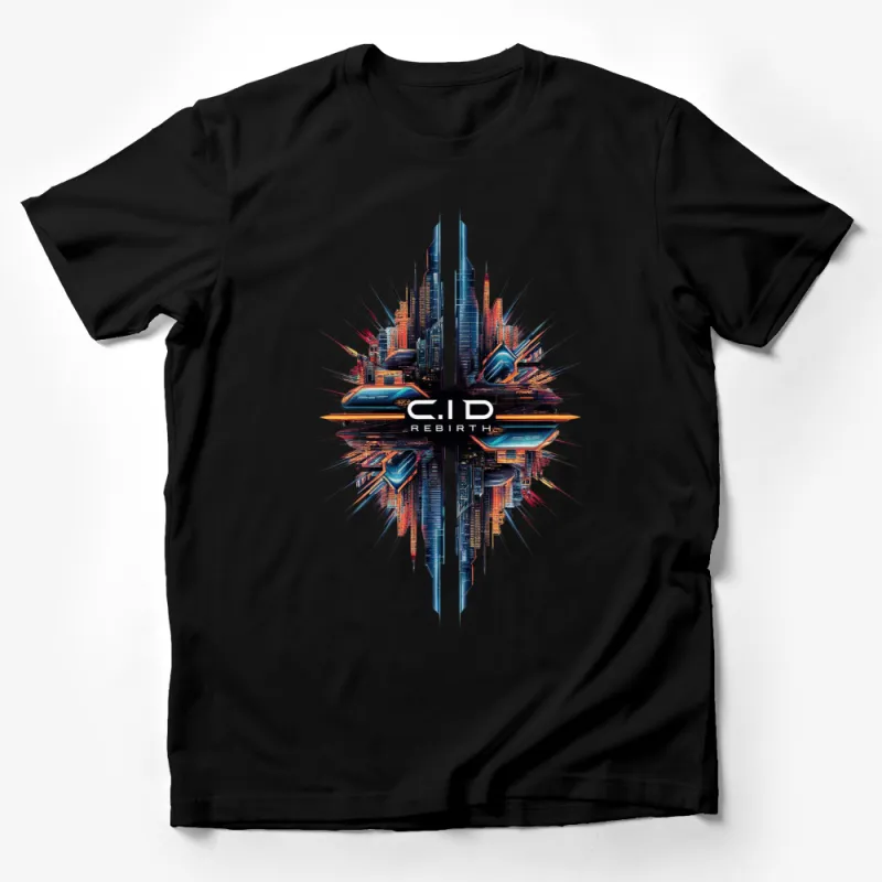 Futuristic City Graphic T-Shirt, Cyberpunk Style Cityscape, Unisex Tee, Sci-Fi Apparel Male T-Shirt