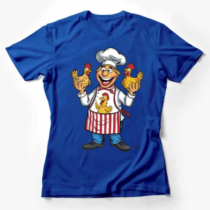 Chef Cartoon Character with Chickens Fun Graphic Tee, Unisex Cooking Humor T-Shirt Female T-Shirt