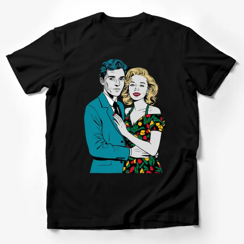 Vintage Style Couple Illustration T-Shirt, Retro Fashion Graphic Tee, Unique Gift for Couples Male T-Shirt