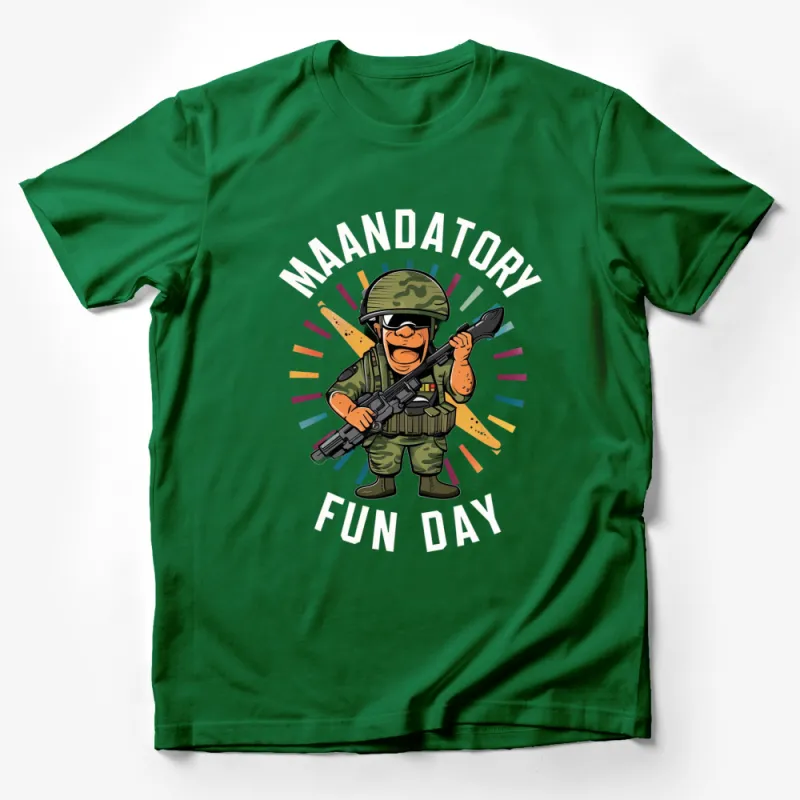 Mandatory Fun Day Military Cartoon Soldier Graphic T-Shirt, Colorful Army Tee, Unique Soldier Illustration Apparel Male T-Shirt