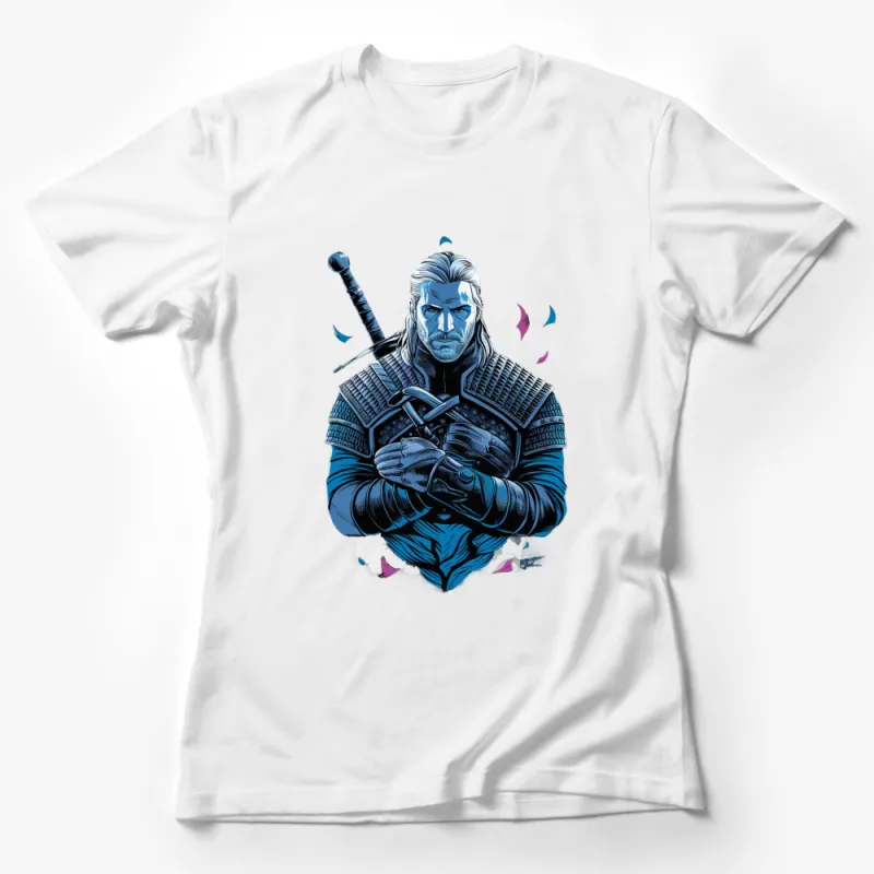 Warrior Fantasy T-Shirt, Medieval Knight Graphic Tee, Blue Warrior with Sword, Unique Men's Clothing, Gift for Fantasy Lovers Female T-Shirt