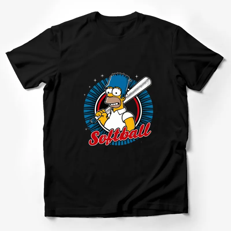 Homer Softball Player Cartoon T-Shirt, Funny Animated Character Sports Tee, Unique Gift for Softball Fans Male T-Shirt