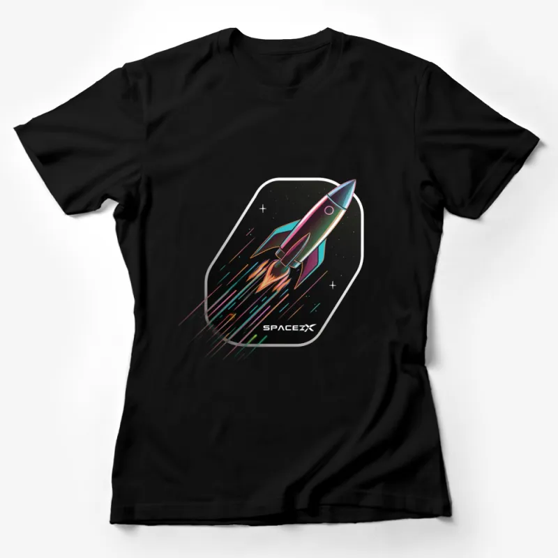 Colorful SpaceX Rocket Launch Graphic T-Shirt, Space Explorer Tee, Unisex Space-Themed T-Shirt for All Ages Female T-Shirt