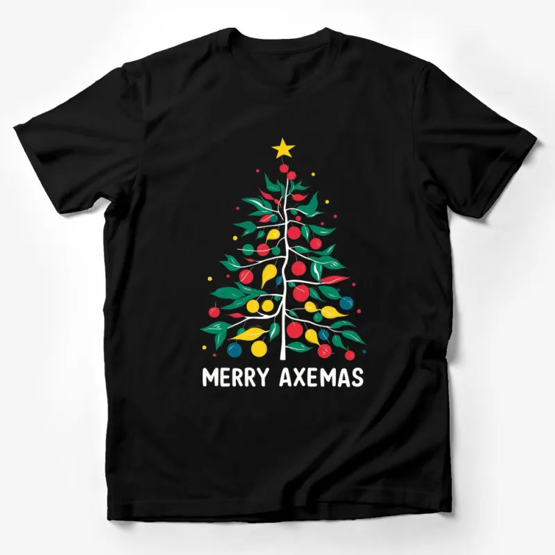 Merry Axemas T-Shirt, Funny Christmas Tree Graphic Tee, Holiday Humor, Unisex T-Shirt Design Male T-Shirt