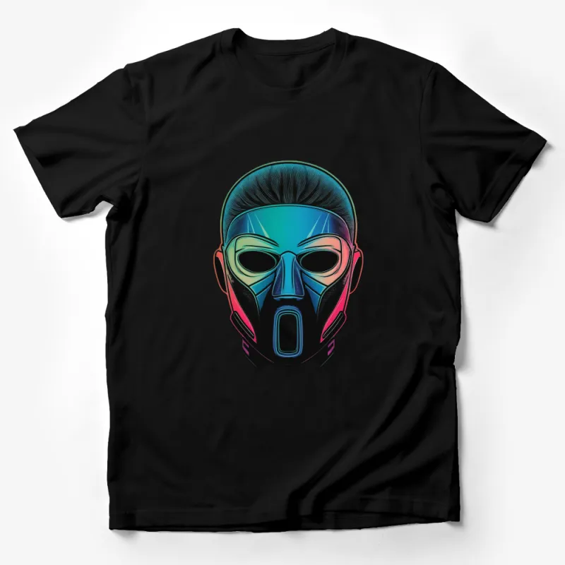 Futuristic Robot Face Mask T-Shirt, Colorful Sci-Fi Cyberpunk Graphic Tee, Unisex Fashion Top, Geek Apparel, Unique Gift Idea Male T-Shirt