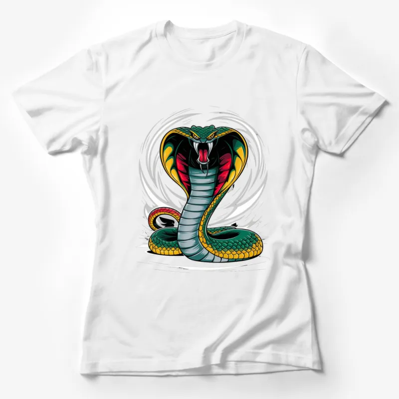 Dramatic Cobra Snake Graphic T-Shirt, Bold Serpent Print, Colorful Reptile Art, Unisex, Ideal Gift Female T-Shirt