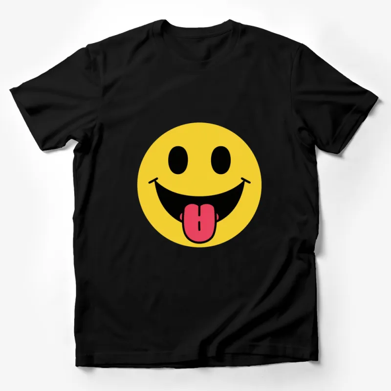 Colorful Smiley Face Tongue Out T-Shirt, Fun Emoji Graphic Tee, Unisex Yellow Smile Shirt Male T-Shirt