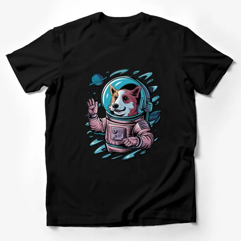 Astronaut Dog T-Shirt, Space Corgi Graphic Tee, Cute Animal in Space Helmet, Unique Illustration Shirt, Gift for Pet Lovers Male T-Shirt