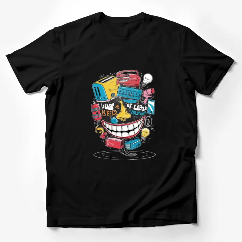 Just a Little Voltage Funky Robot T-Shirt, Colorful Tech Humor Tee, Unique Graphic Unisex Shirt Male T-Shirt