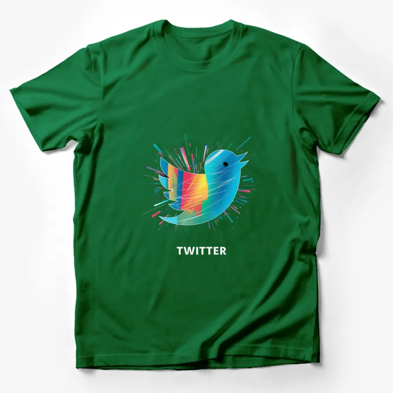 Colorful Abstract Bird T-Shirt, Modern Graphic Twitter Inspired Tee, Unisex Fashion Top, Unique Social Media Apparel Male T-Shirt