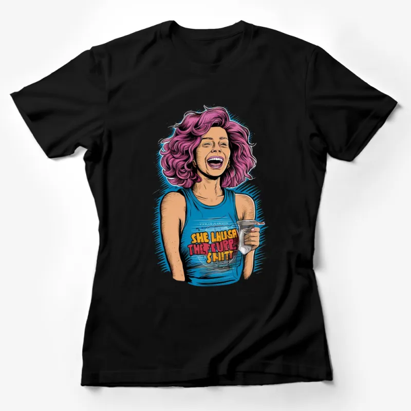 Retro Pink Hair Girl Graphic T-Shirt, Vintage Comic Style, Funky Streetwear Top Female T-Shirt