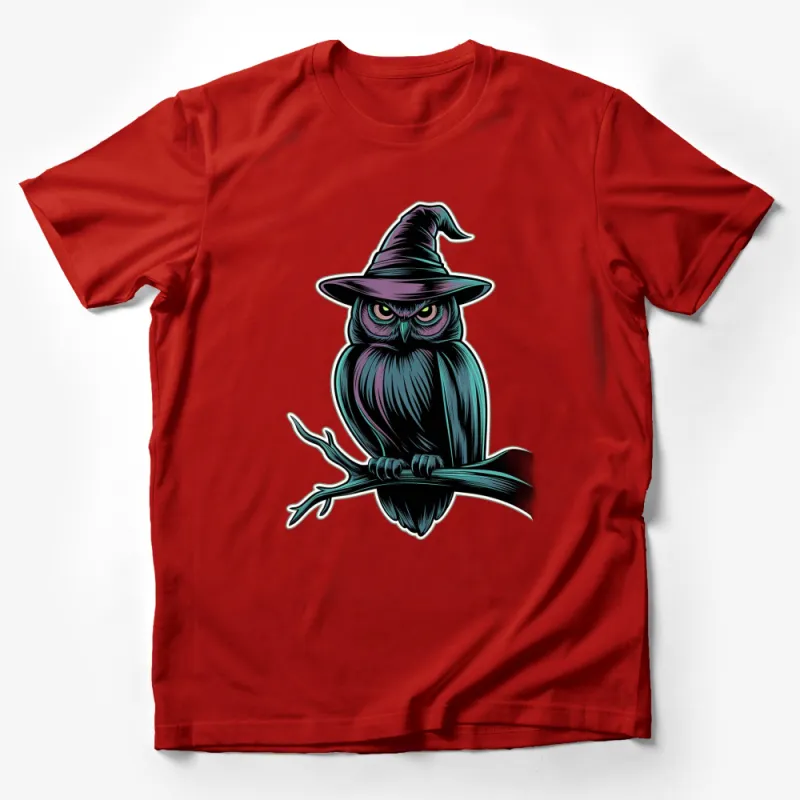 Witchy Owl T-Shirt, Halloween Owl with Wizard Hat, Mystical Bird Tee, Spooky Gothic Apparel, Unisex Owl Graphic Shirt, Gift Idea Male T-Shirt