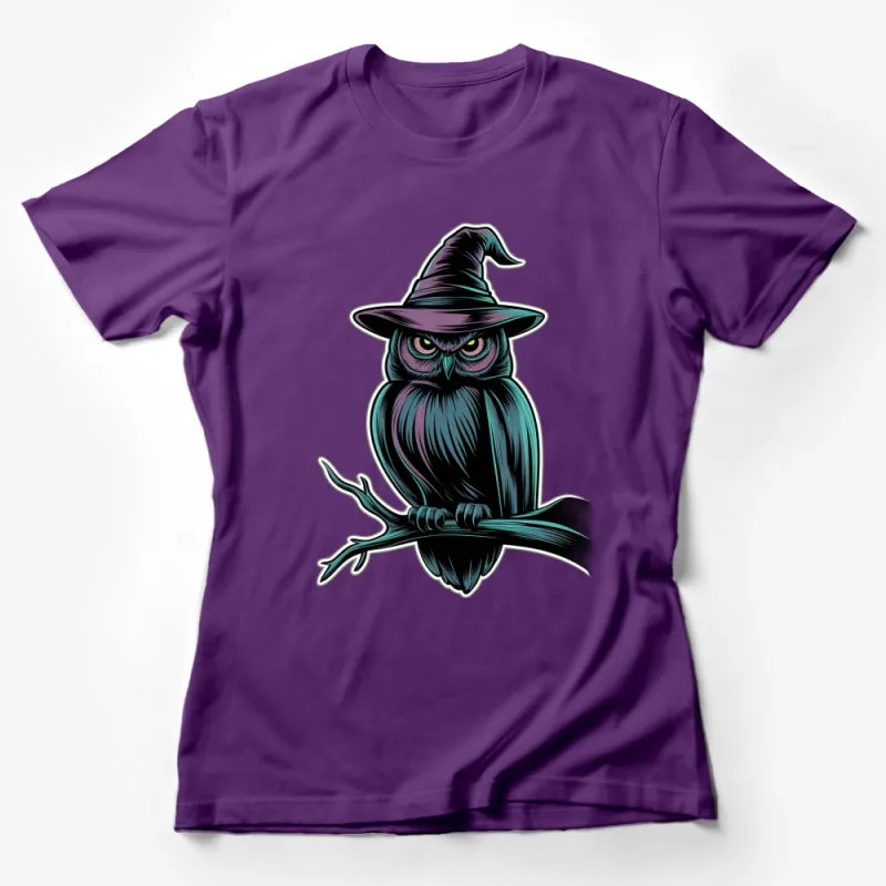 Witchy Owl T-Shirt, Halloween Owl with Wizard Hat, Mystical Bird Tee, Spooky Gothic Apparel, Unisex Owl Graphic Shirt, Gift Idea Female T-Shirt