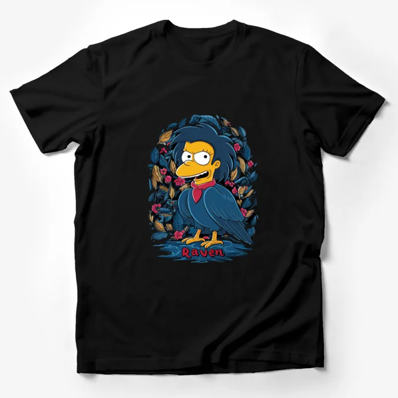 Raven Cartoon Bird Character T-Shirt, Colorful Feather Design, Unisex Tee Male T-Shirt