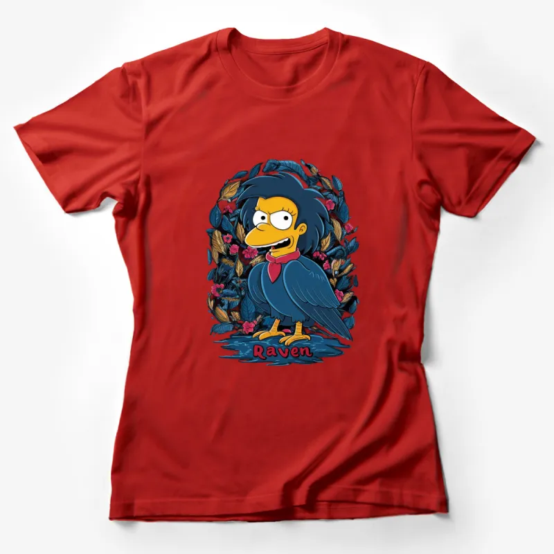 Raven Cartoon Bird Character T-Shirt, Colorful Feather Design, Unisex Tee Female T-Shirt