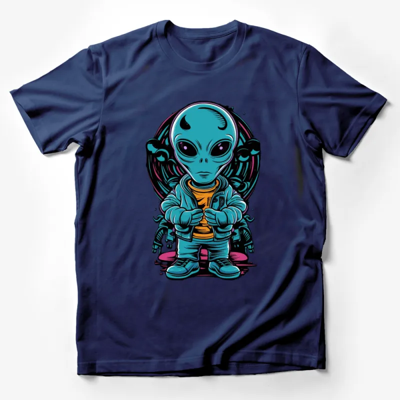 Alien Graphic T-Shirt, Cool Extraterrestrial in Jacket Design, Unique UFO Style Tee, Space Lover Gift Male T-Shirt