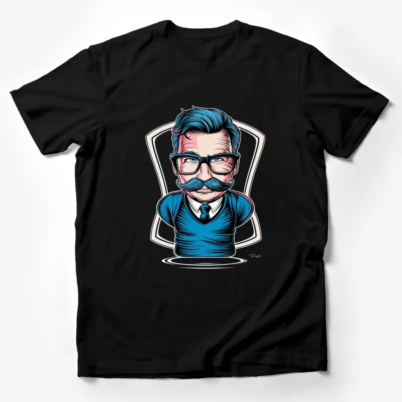 Stylish Cartoon Gentleman with Glasses and Mustache T-Shirt, Cool Pop Art Fashion Tee Male T-Shirt