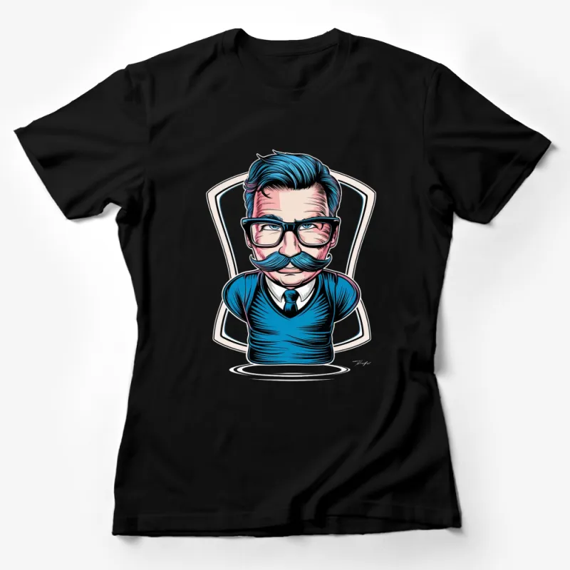 Stylish Cartoon Gentleman with Glasses and Mustache T-Shirt, Cool Pop Art Fashion Tee Female T-Shirt