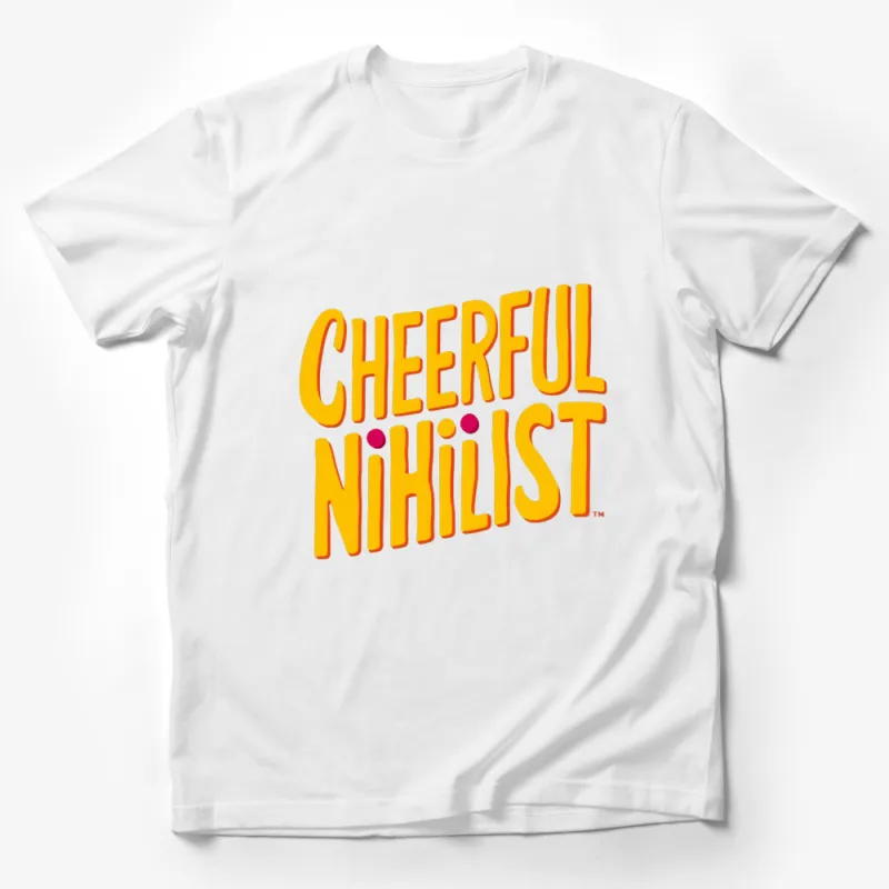 Cheerful Nihilist T-Shirt, Bold Yellow Graphic Tee, Unique Philosophy Inspired Casual Wear Male T-Shirt