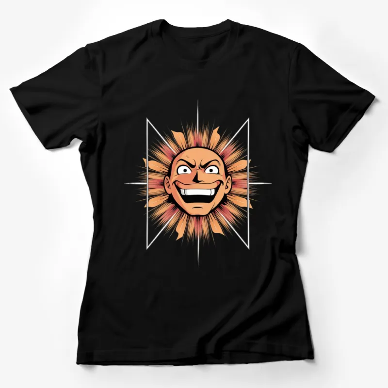 Bold Comic Face T-Shirt, Vibrant Cartoon Expression, Urban Style Graphic Tee, Unisex Female T-Shirt