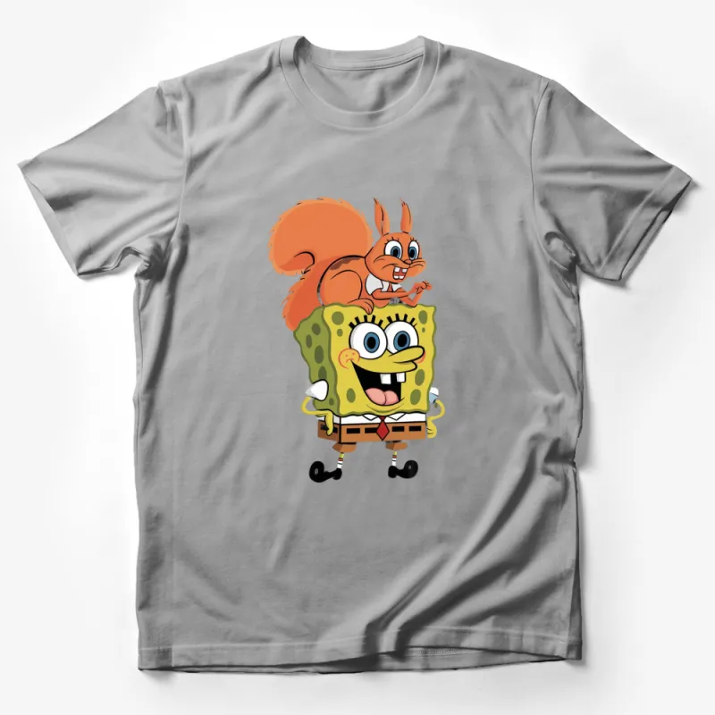 Cartoon Sponge Character and Squirrel Friend Unisex T-Shirt, Funny Animated Graphic Tee, Kids and Adults Male T-Shirt