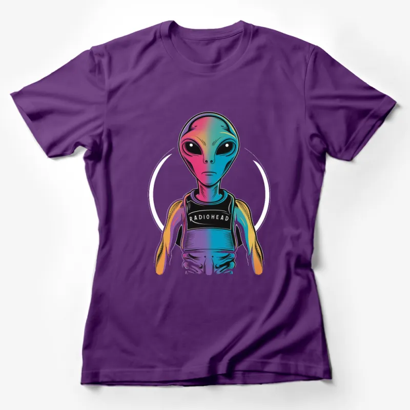 Radiohead Alien Graphic Tee, Extraterrestrial Vibrant Color T-Shirt, Unique Sci-Fi Apparel Female T-Shirt