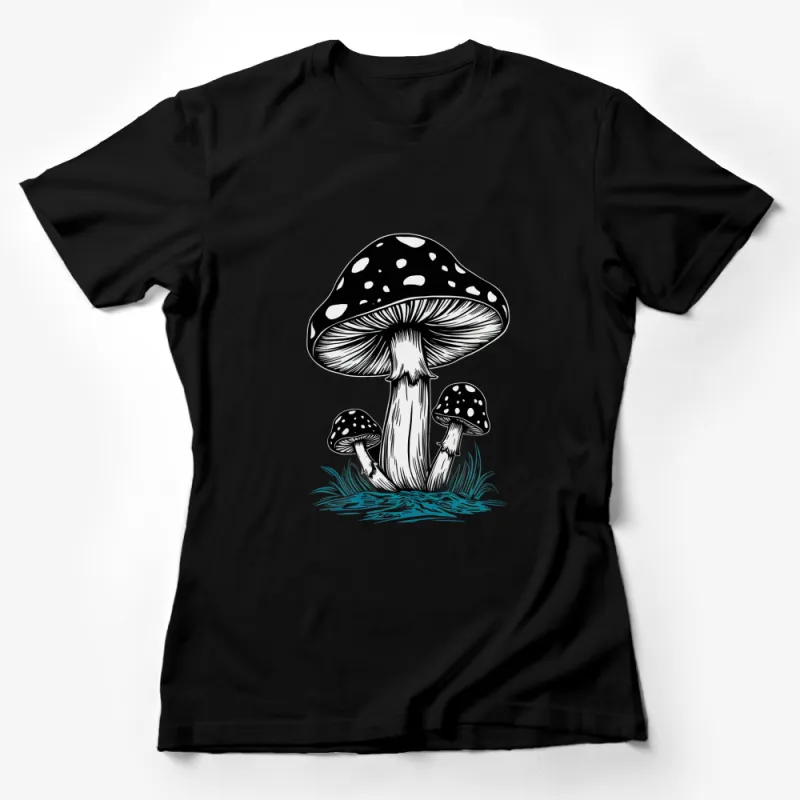 Vintage Mushroom Graphic T-Shirt, Classic Black and White Fungi Illustration Tee, Nature Lover Gift Female T-Shirt