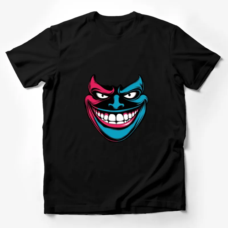 Colorful Joker Smile T-Shirt, Bold Comic Style Graphic, Unisex Casual Wear, Vibrant Top Male T-Shirt