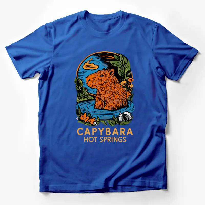 Capybara Hot Springs Graphic T-Shirt, Vintage Animal Nature Lover Tee, Unique Wildlife Apparel Male T-Shirt