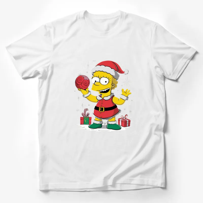 Festive Santa Bart Simpson T-Shirt, Christmas Cartoon Character, Holiday Gift Top Male T-Shirt