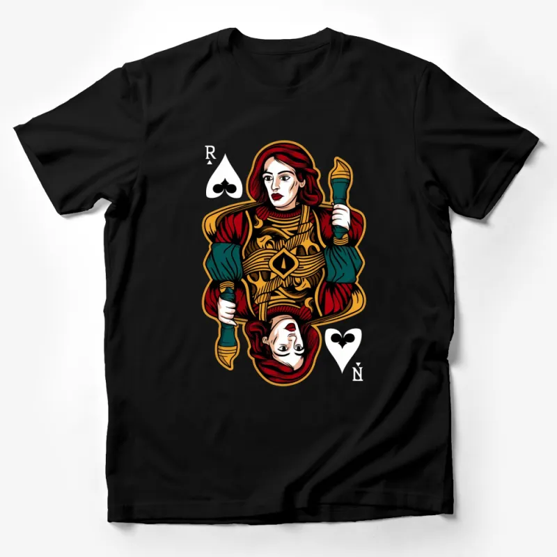 Queen of Spades T-Shirt, Vintage Card Design, Unique Graphic Tee, Bold Colors Male T-Shirt