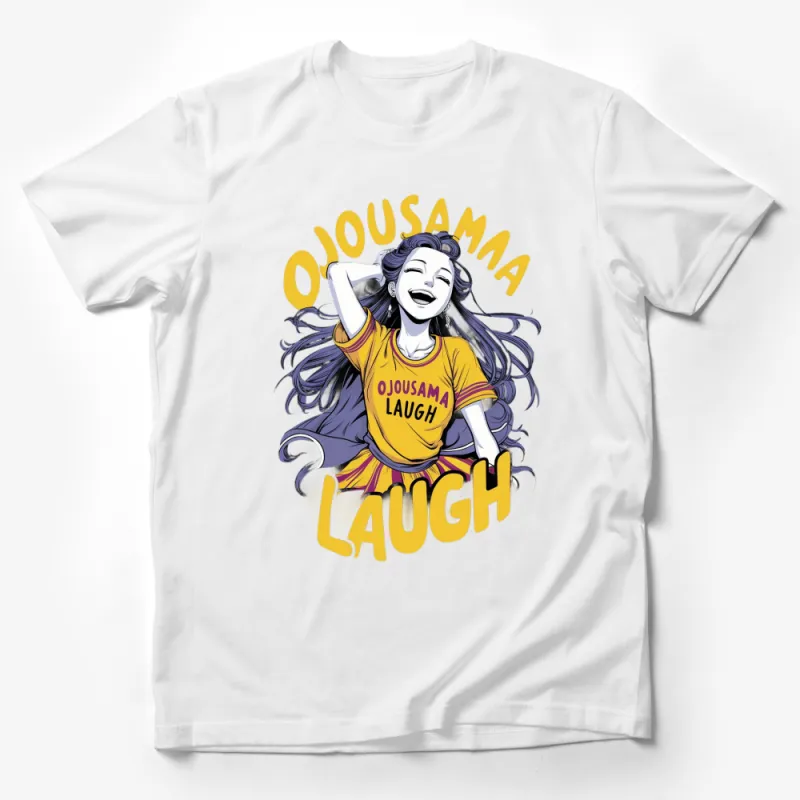 Ojousama Laugh Yellow T-Shirt, Trendy Anime Inspired Graphic Tee, Casual Streetwear for Anime Fans Male T-Shirt