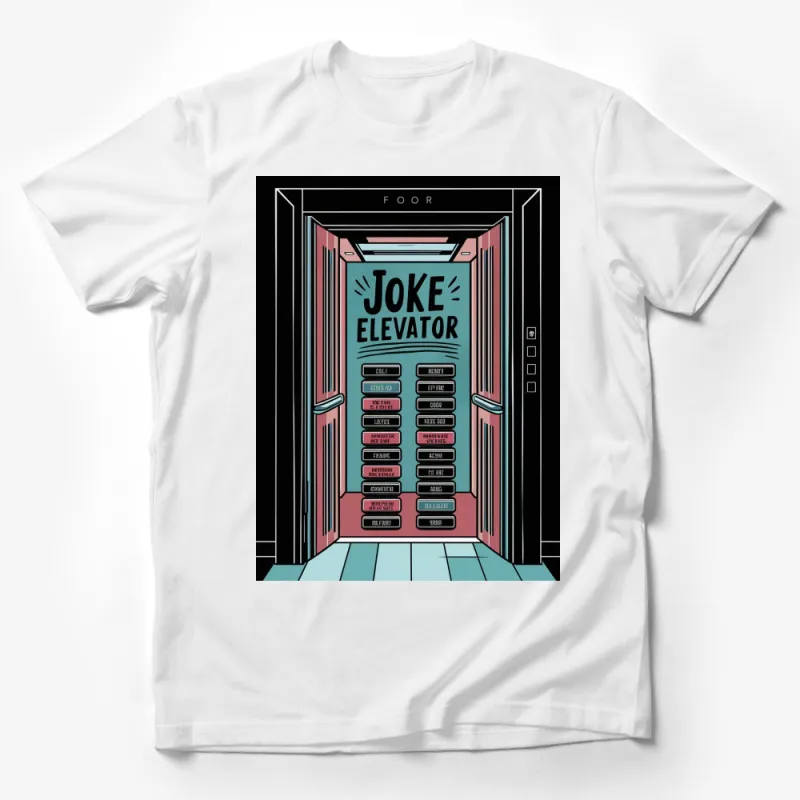 Vintage Joke Elevator Design T-Shirt, Retro Elevator Buttons Graphic Tee, Humor Casual Wear Male T-Shirt