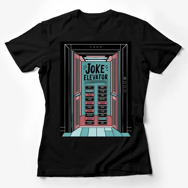 Vintage Joke Elevator Design T-Shirt, Retro Elevator Buttons Graphic Tee, Humor Casual Wear Female T-Shirt