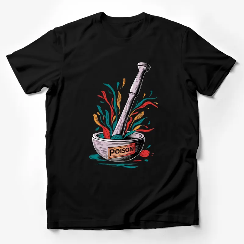 Colorful Mortar and Pestle Poison Graphic T-Shirt, Vibrant Splash Ink Art Male T-Shirt