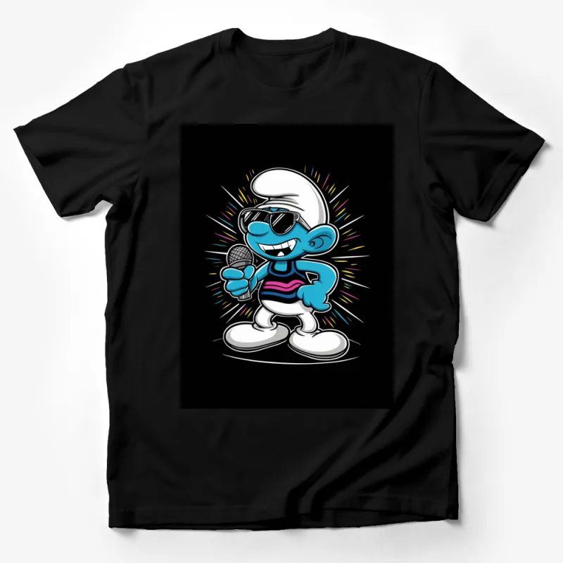 Cool Blue Cartoon Character T-Shirt, Stylish Singer Smurf Design, Hip Fun Apparel Male T-Shirt