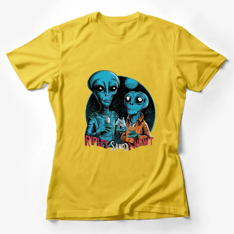 Alien and E.T. Inspired Graphic T-Shirt, Retro Sci-Fi Movie Art, Men's and Women's Tee Female T-Shirt