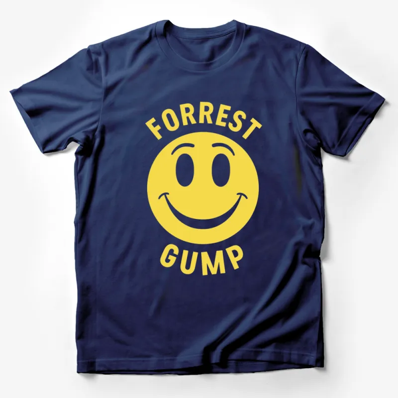 Forrest Gump Inspired Smiley Face T-Shirt, Yellow Happy Face Tee, Classic Movie Fan Gift, Unisex Adult Clothing Male T-Shirt